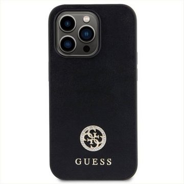 Guess Smartphone-Hülle Guess Apple iPhone 14 Pro Schutzhülle Case Strass Metal Logo Schwarz