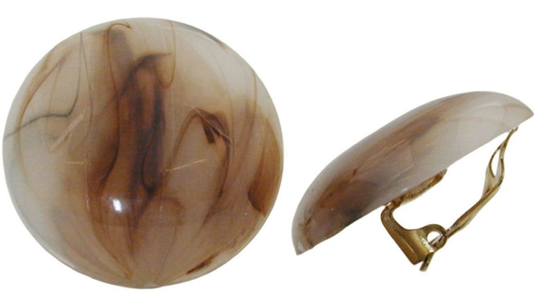 unbespielt Paar Ohrclips Modeschmuck Ohrringe naturbraun-marmoriert glänzend Kunststoff 30 mm, Modeschmuck für Damen