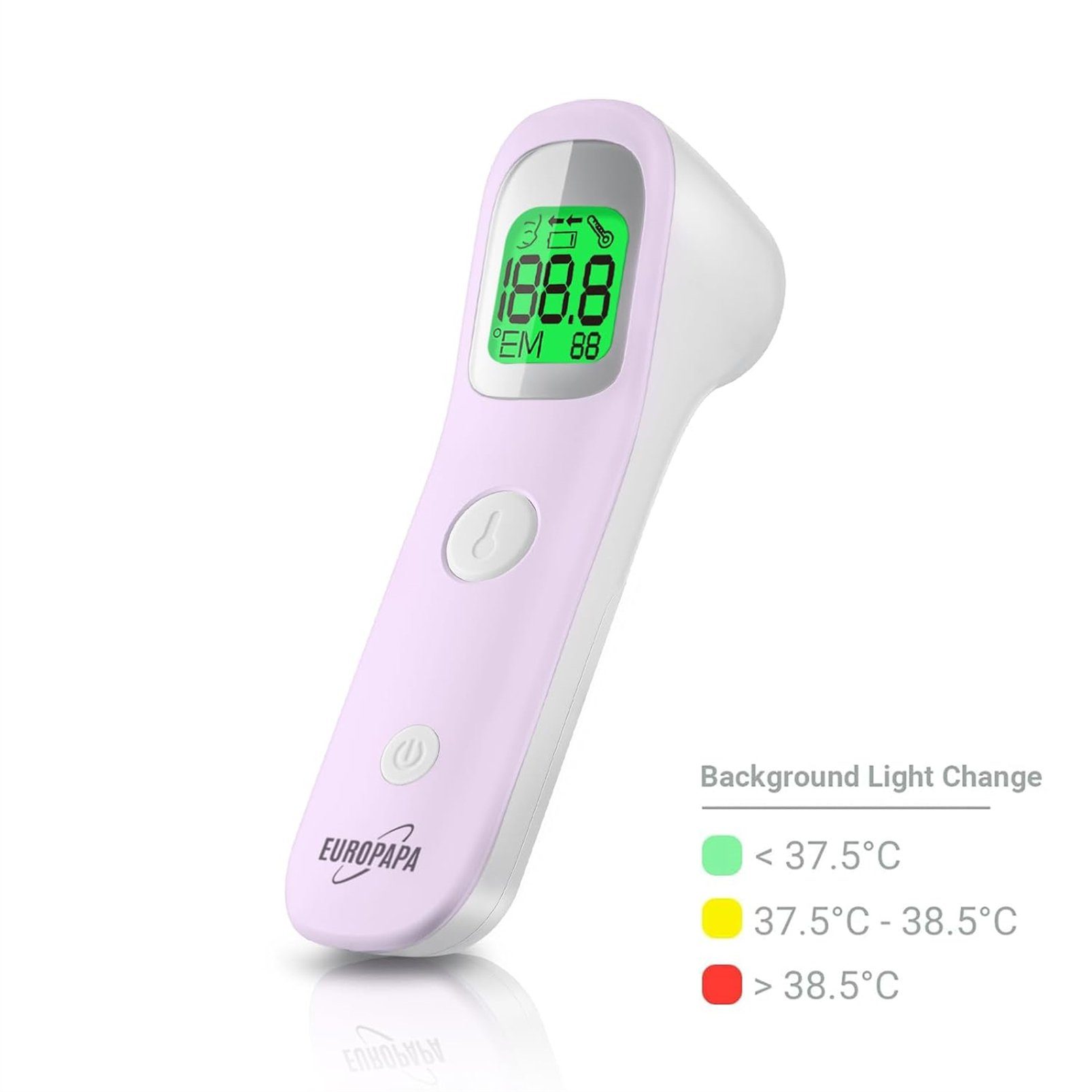 EUROPAPA Fieberthermometer Fieberthermometer für Baby Kinder Erwachsene, 1 x Fieberthermometer & 2 x AAA-Batterien im Lieferumfang enthalten, Stirnthermometer, Fieberalarm, °C/°F Schalter, 30-facher Messwertspeicher