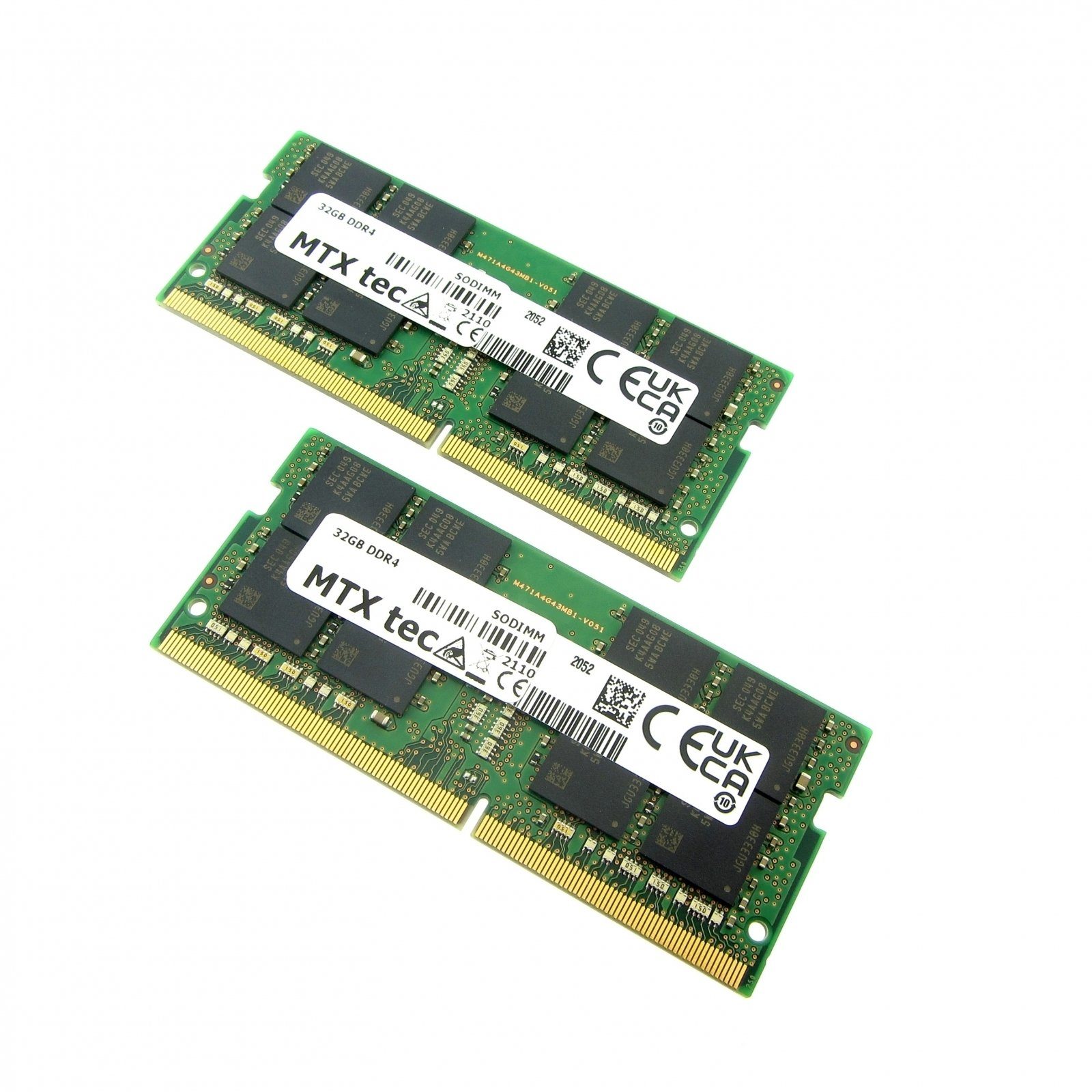 MTXtec 64GB Kit 2x32GB SODIMM DDR4 PC4-21300 2666MHz 260pin Laptop-Arbeitsspeicher