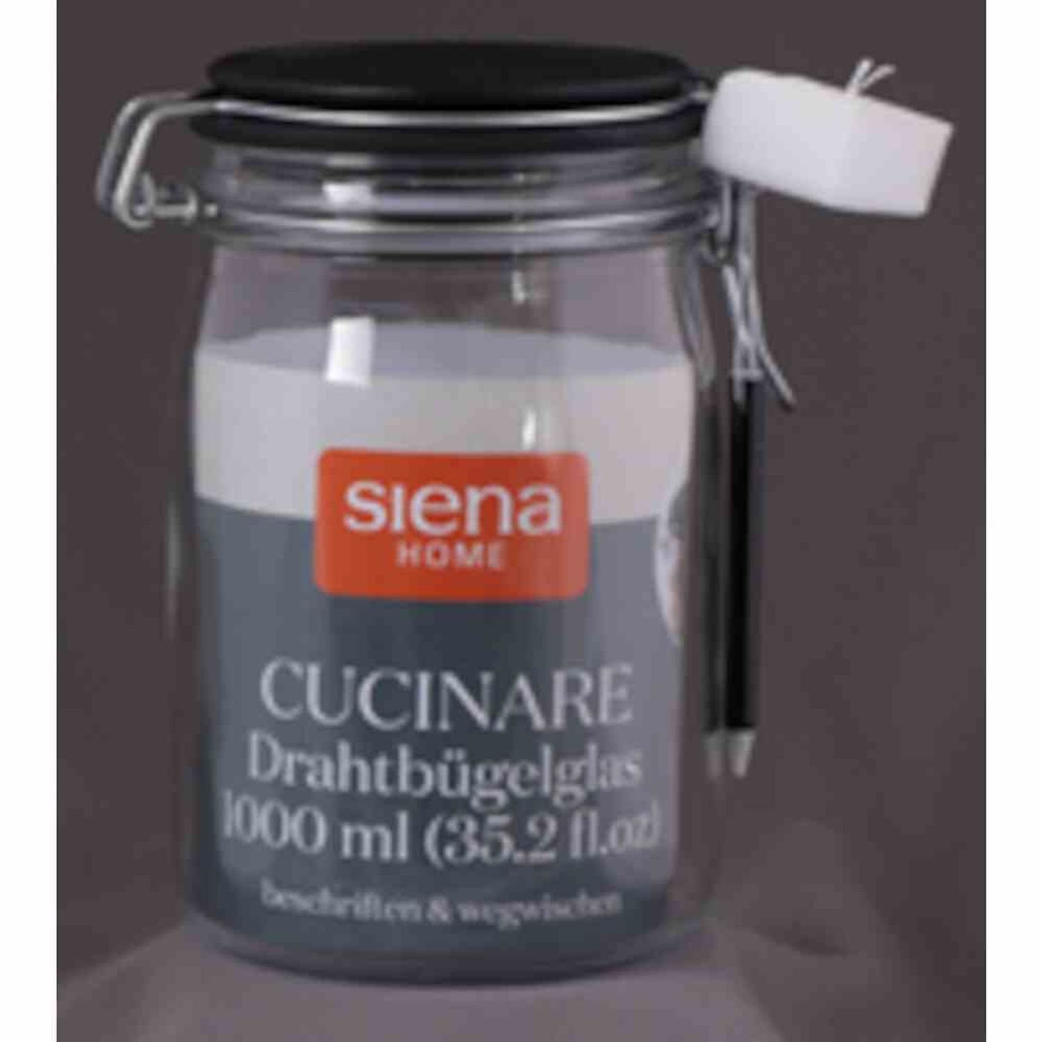 Siena Home Vorratsdose Drahtbügel-Glas "Cucinare" 1,0 l mit Stift & Schwamm, Glas