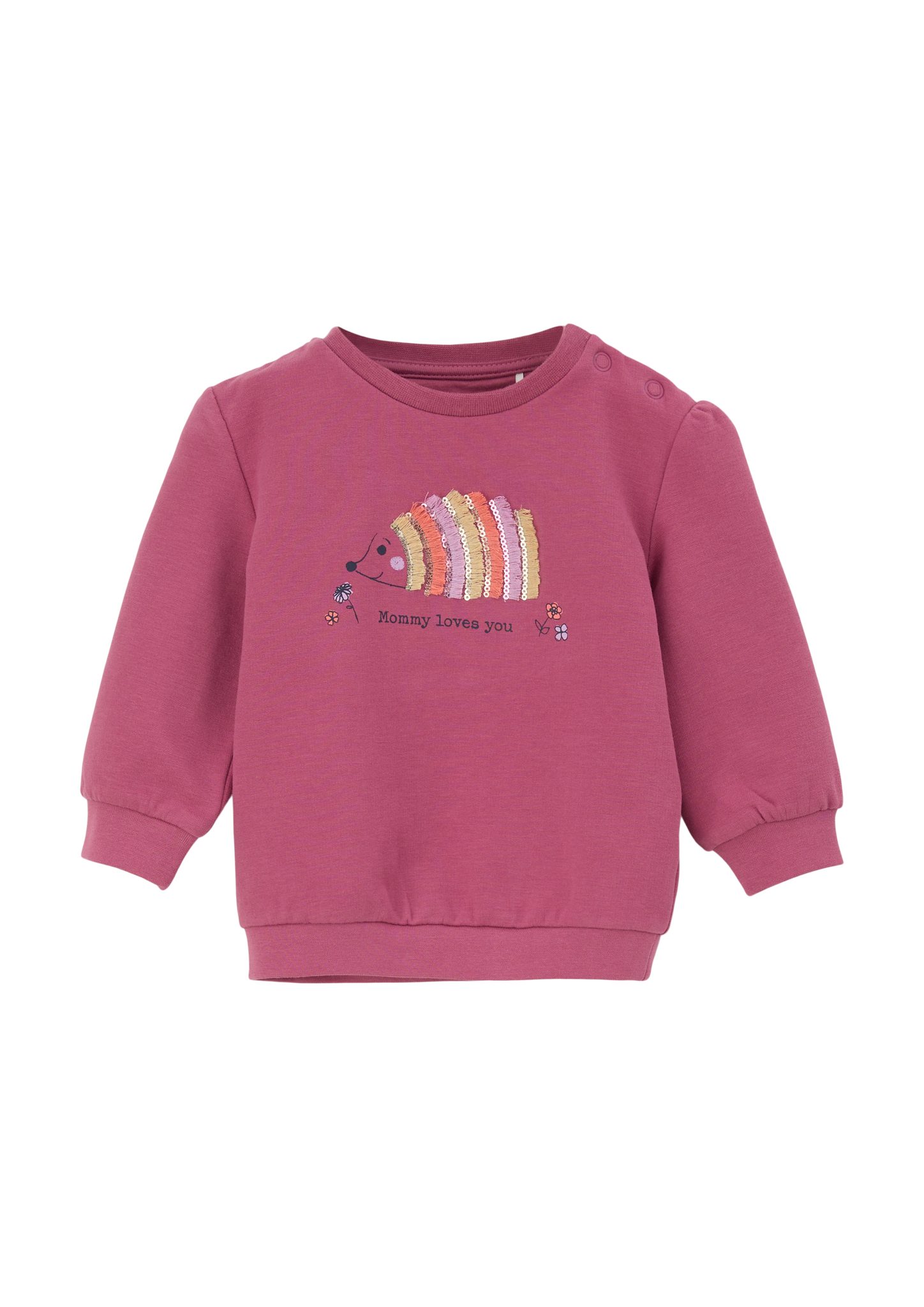 Sweatshirt Frontprint Raffung s.Oliver mit Sweater pink Fransen, Pailletten,