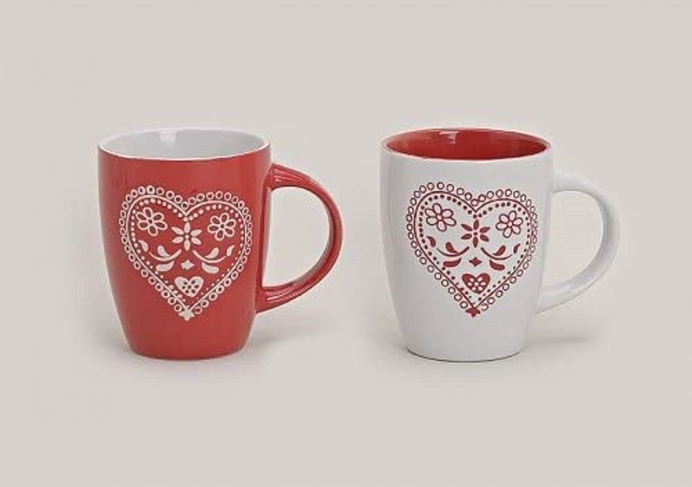 Wurm Tasse Tassen Becher Romantic Heart 2-er Set Rot und Weis mit Herz