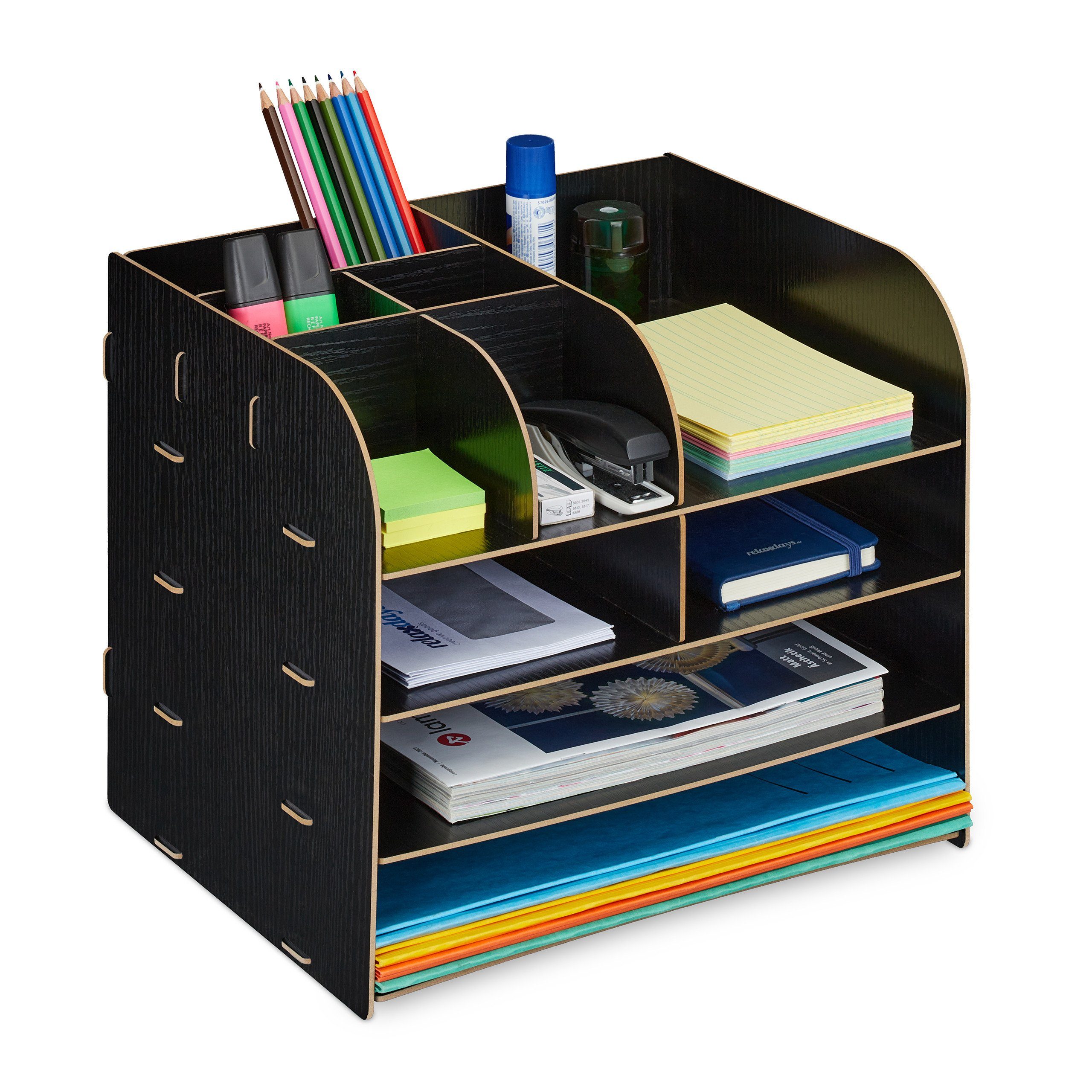 relaxdays Organizer Schreibtisch Organizer mit Ablagefächern, schwarz