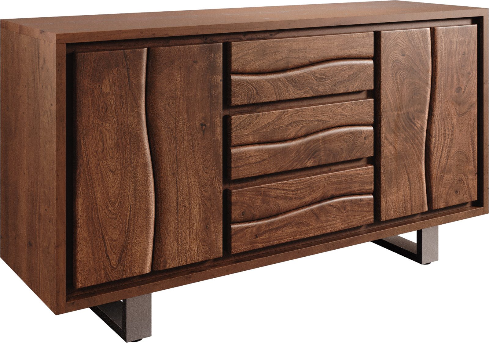 DELIFE Sideboard Live-Edge, Akazie Braun 147 cm 2 Türen 3 Schübe Baumkante günstig online kaufen