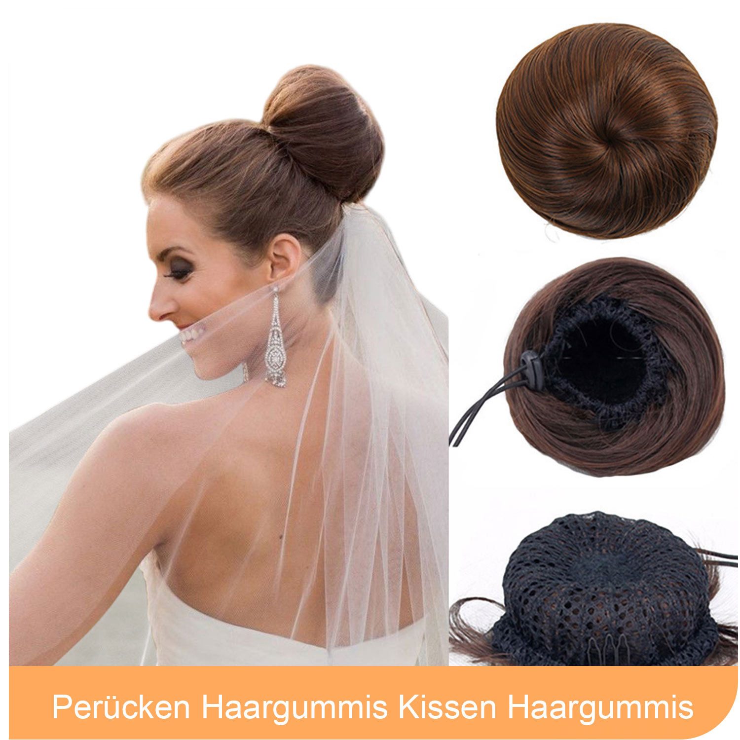 Refttenw Kunsthaar-Extension Haarteil Haar Extensions mit Duttnetz u. Kordelzug Groß Haardutt, Durchmesser 12cm