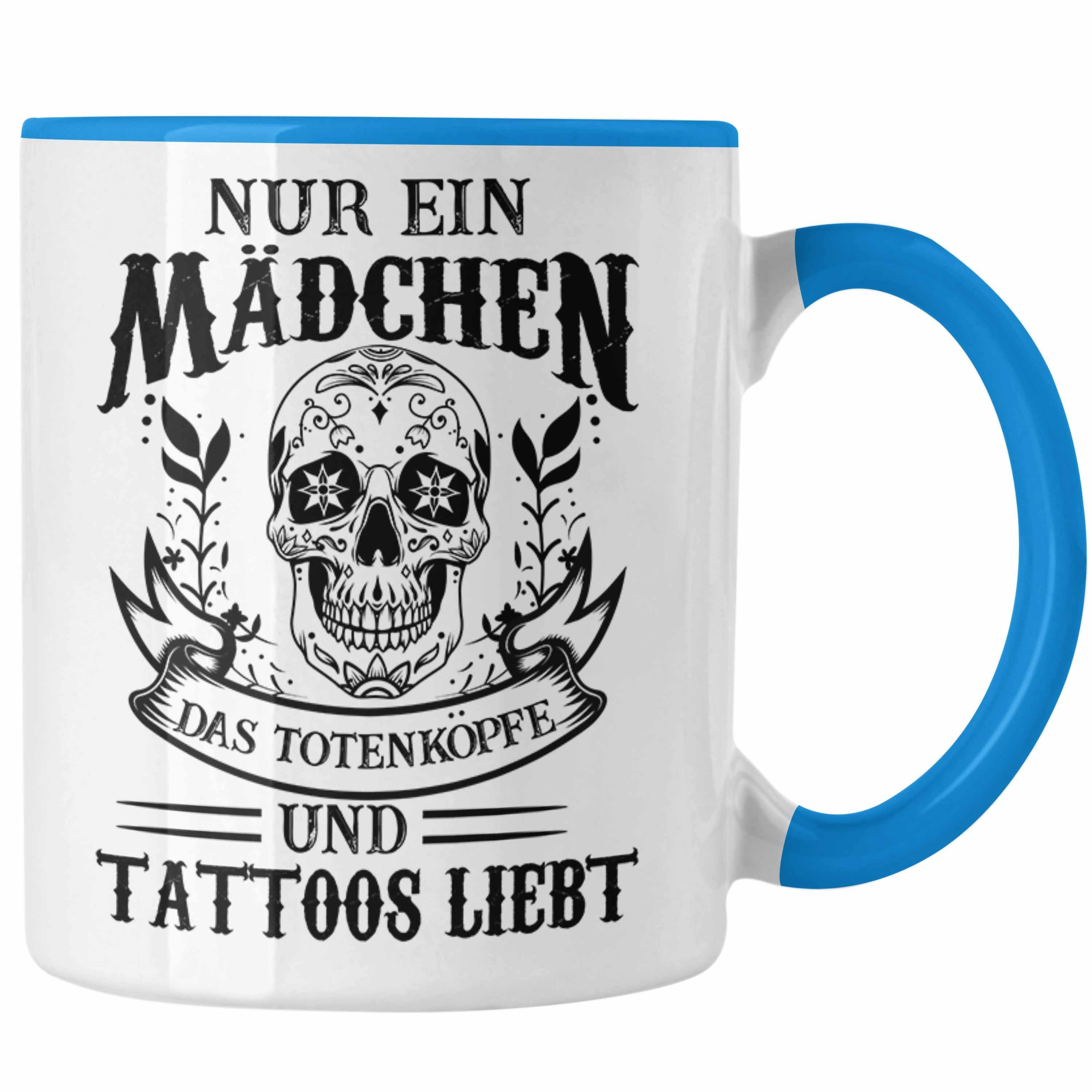 Trendation Tasse Trendation - Tattoos Frauen Tasse Tätowiererin Geschenk Kaffeetasse Tattoo Totenkopf Tassen Blau