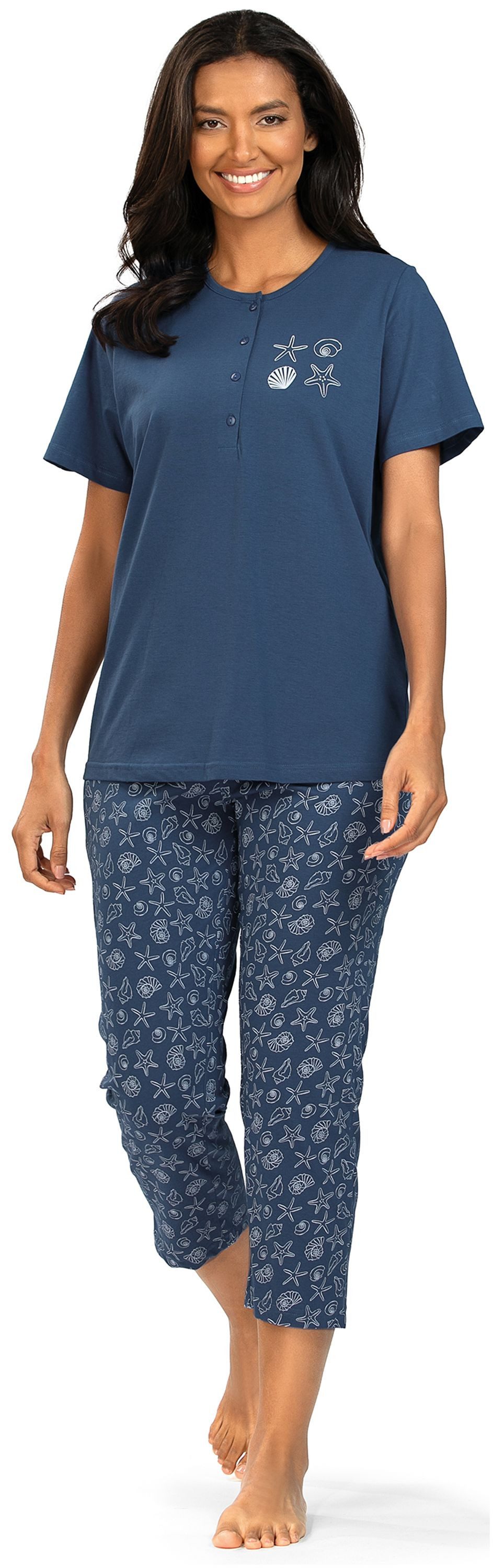 comtessa Schlafanzug Dreamy breeze (Set, 2 tlg., 2-teilig) Damen Pyjama 2-teilig 7/8 Hose geknöpft Baumwolle große Größen