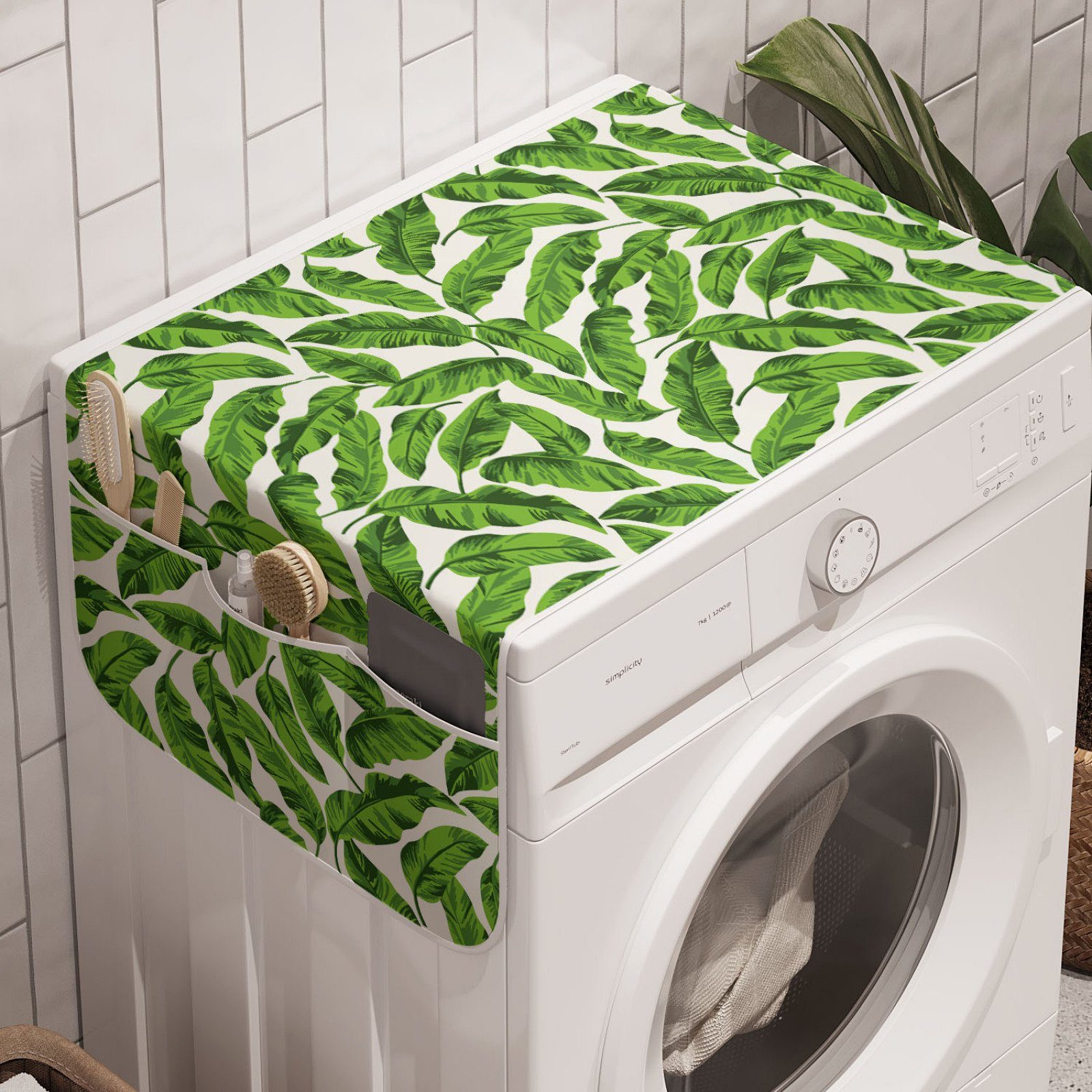 Waschmaschine Trockner, für und Badorganizer Abakuhaus Bananenblatt Lively Natur Grün Anti-Rutsch-Stoffabdeckung