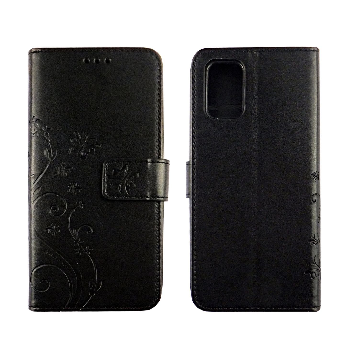 König Design Handyhülle Samsung Galaxy A02s, Schutzhülle für Samsung Galaxy A02s Tasche Handy Hülle Schutz-Cover Flip-Case mit Kartenfach Schwarz Schwarz