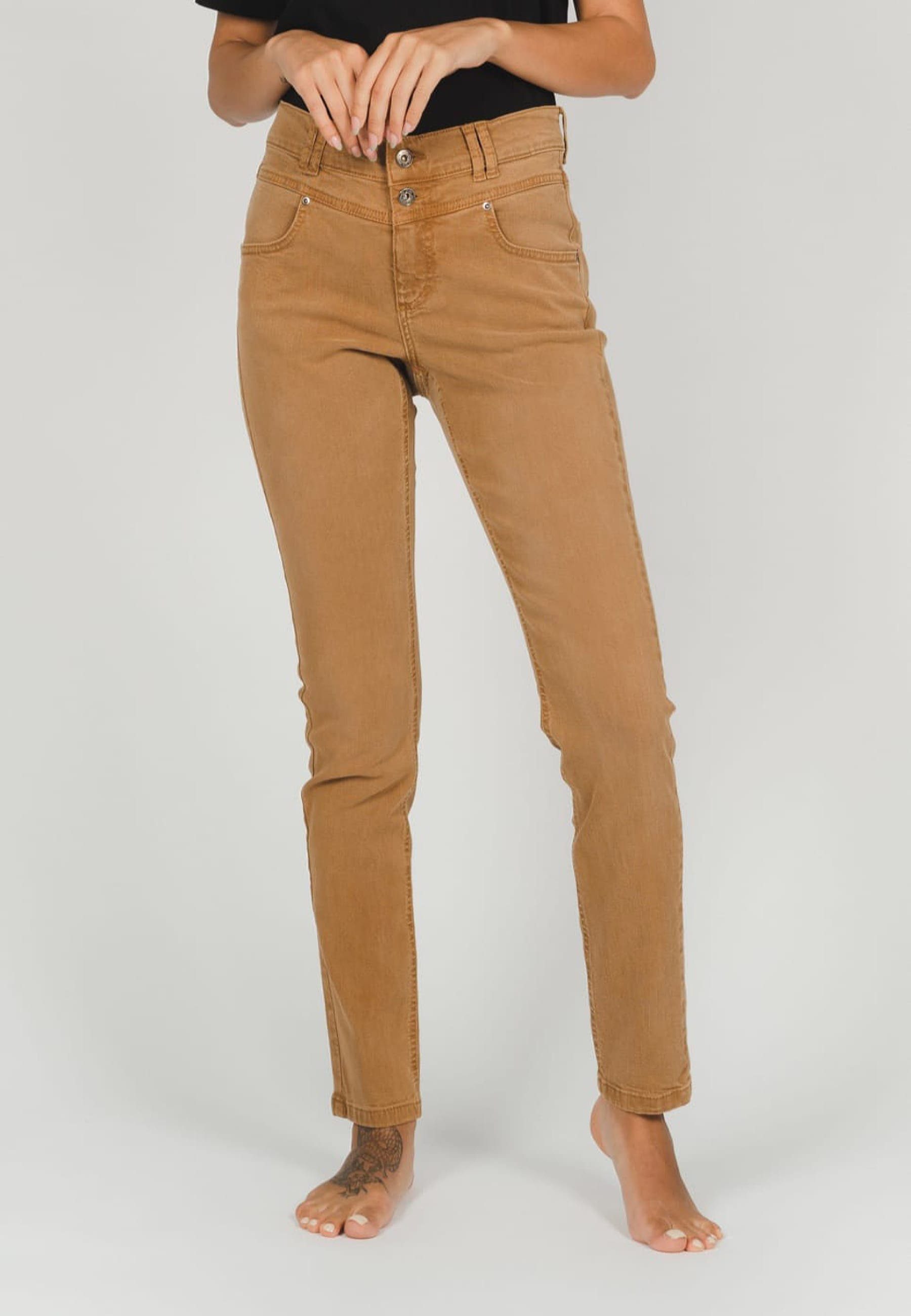 camelfarben mit Button Coloured Skinny Denim ANGELS Slim-fit-Jeans Jeans