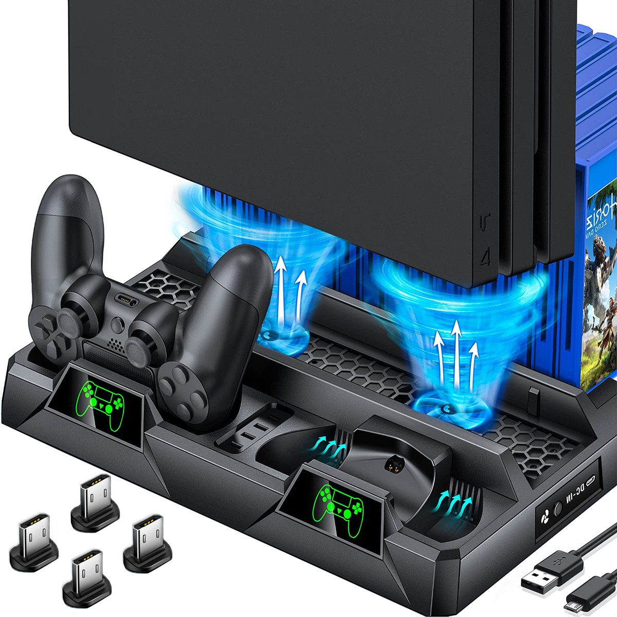 MOPUEA Vertikaler Kühlständer,Kompatibel mit PS4/PS4 PRO/PS SLIM Dual Suction Controller (Set, 1 St., Effiziente Kühlung Für Lange Gaming-Sessions)