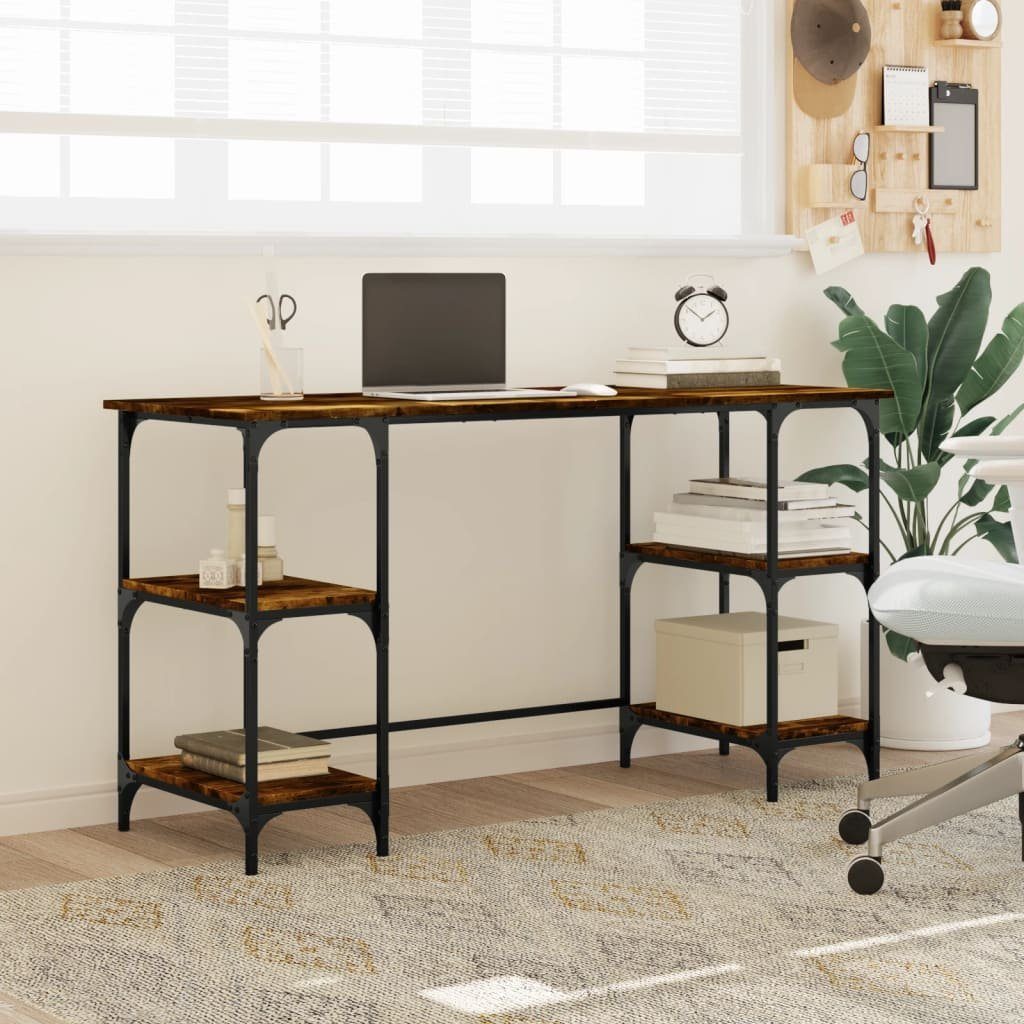 vidaXL Schreibtisch Schreibtisch Räuchereiche 140x50x75 cm Metall Holzwerkstoff