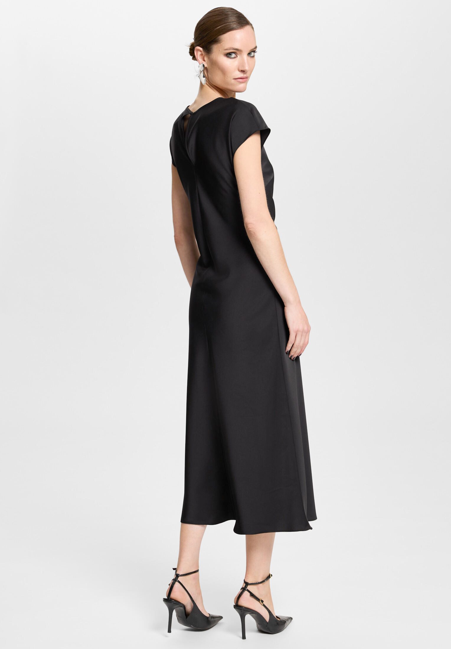 SWING Cocktailkleid - Midi Kleid mit Knoten Detail Figurbetonte Passform mit fließendem Rockteil