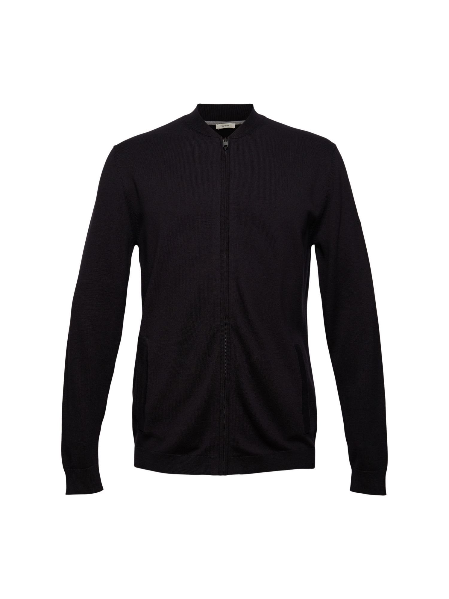 Esprit Strickjacke Zipp-Cardigan Bio-Baumwolle BLACK 100% (1-tlg) aus