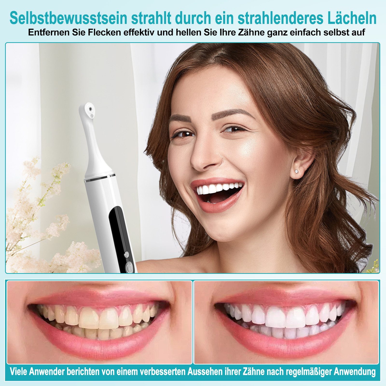 COOL-i ® Mundpflegecenter Zahnpolierer Set mit LED & 5 Modi& 6 Köpfen, Für kosmetische Zahnpflege, sanftes Aufhellen & frischen Atem