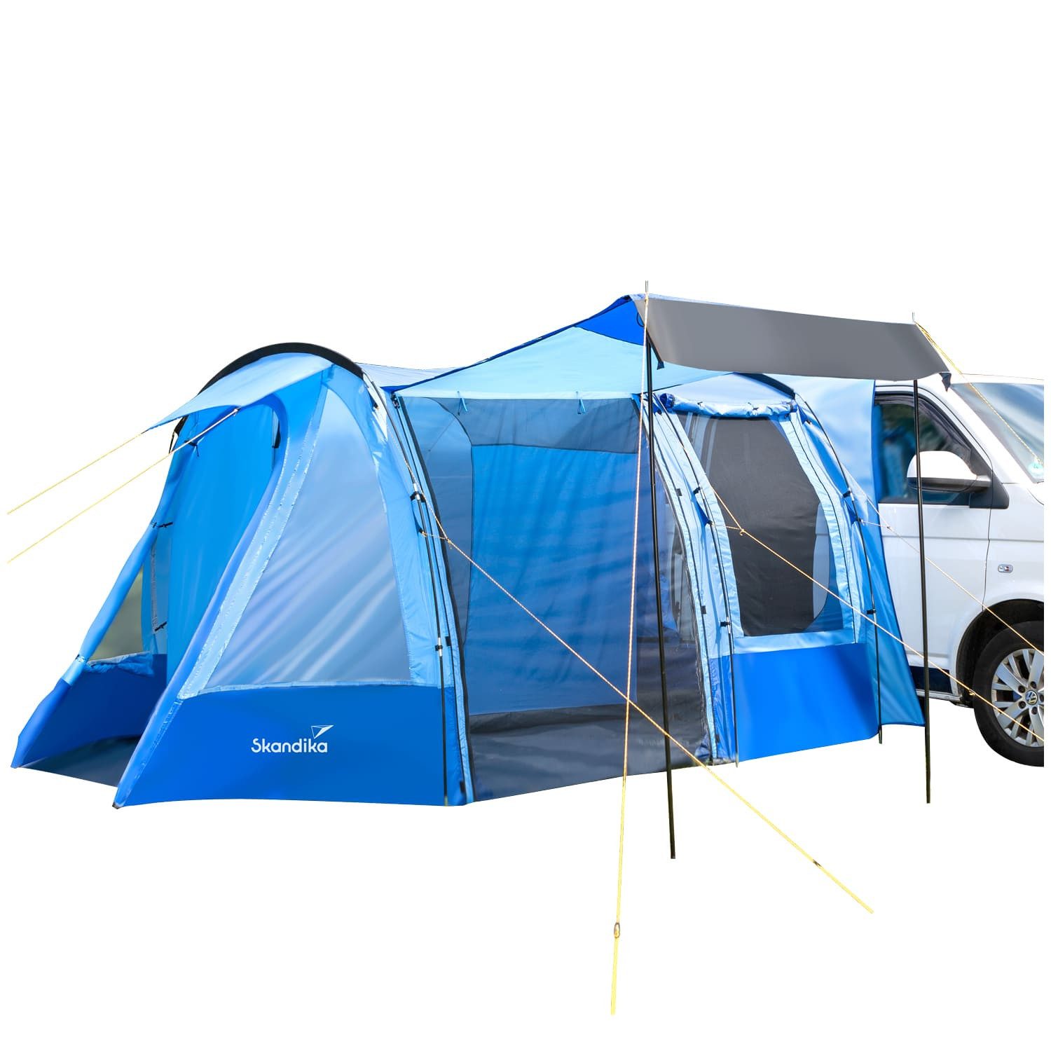 Skandika Buszelt Campingzelt, Tunnelzelt, Aarhus Travel 2, Vorzelt für Bus/Van, Personen: 2 (Tragetasche, Moskitonetz am Haupteingang, Sonnendach), Freistehend, 2 Eingänge, herausnehmbare Schlafkabine, Stehhöhe 205 cm