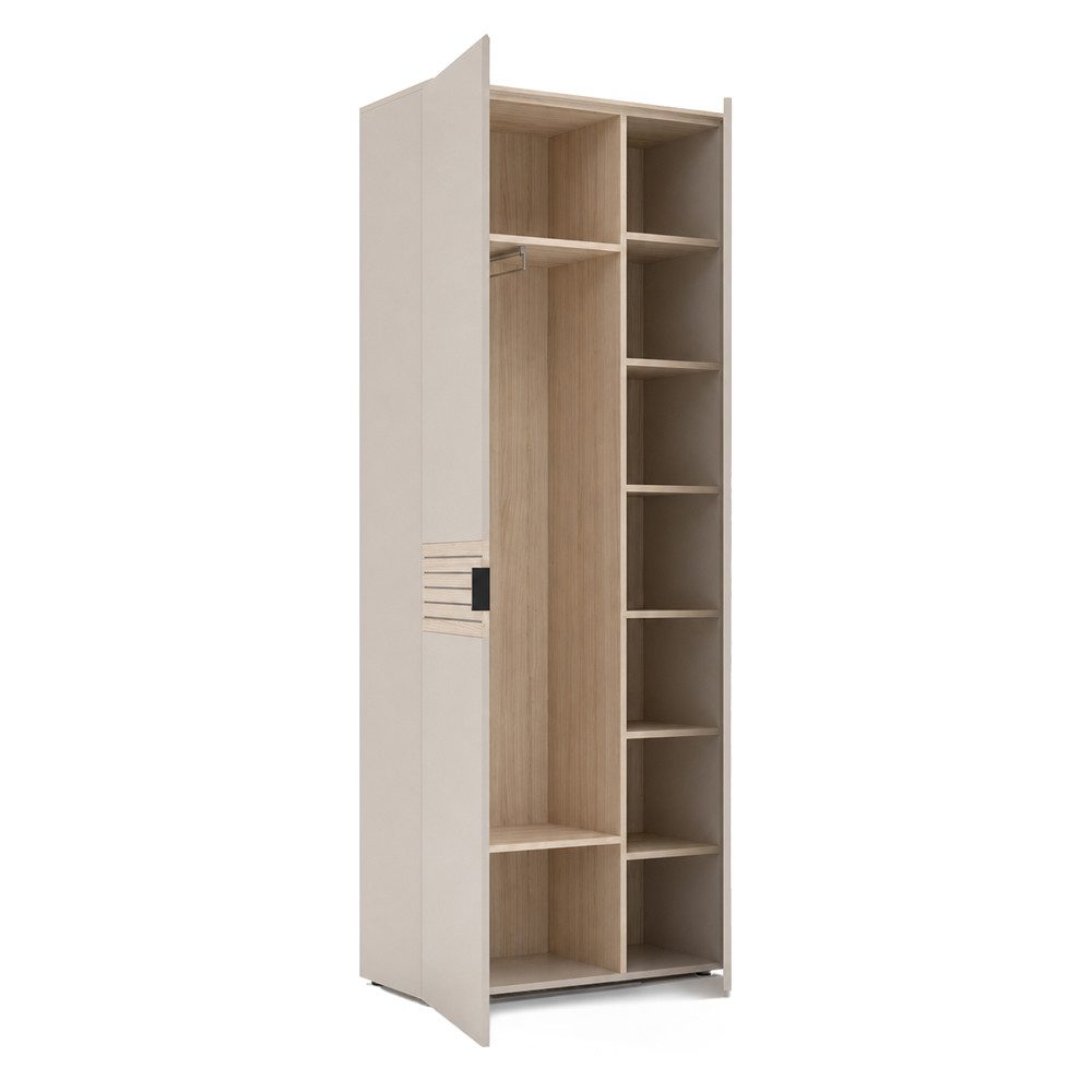 Lomadox Garderobenschrank ISCHIA-36 in Beige mit Eiche, 78 cm breit, Softclose, Lamellenoptik