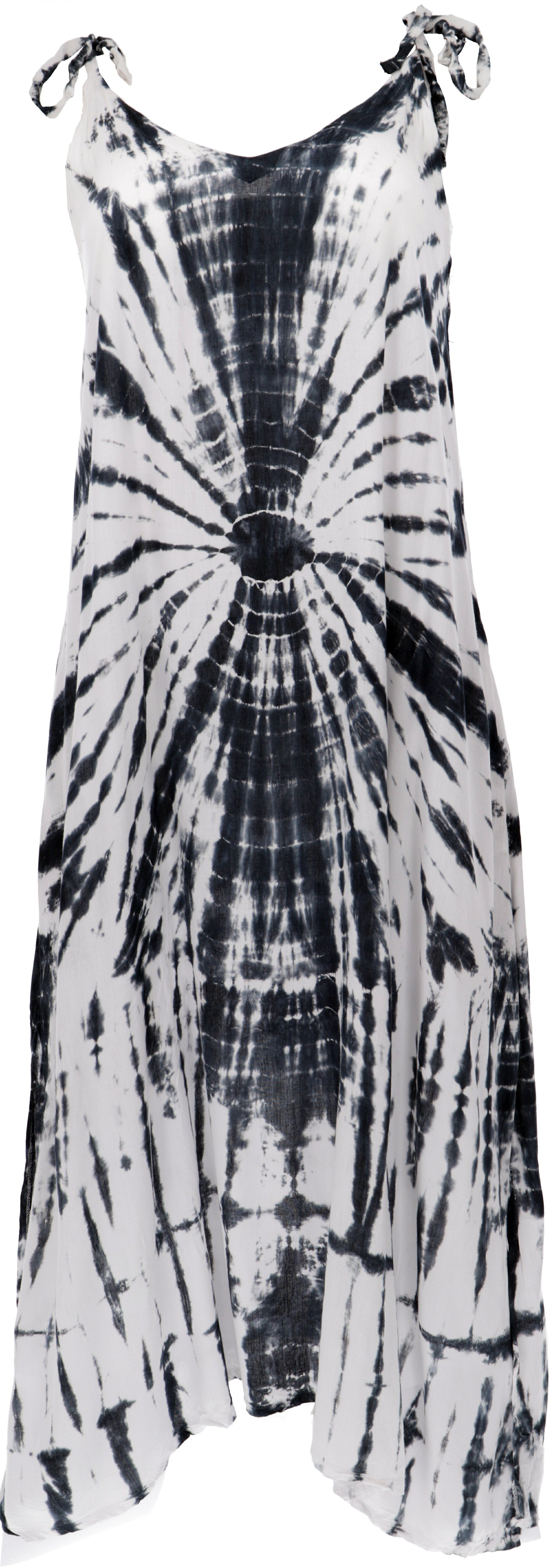 Guru-Shop Midikleid Boho Batikkleid, Strandkleid, Sommerkleid in.. alternative Bekleidung weiß/schwarz