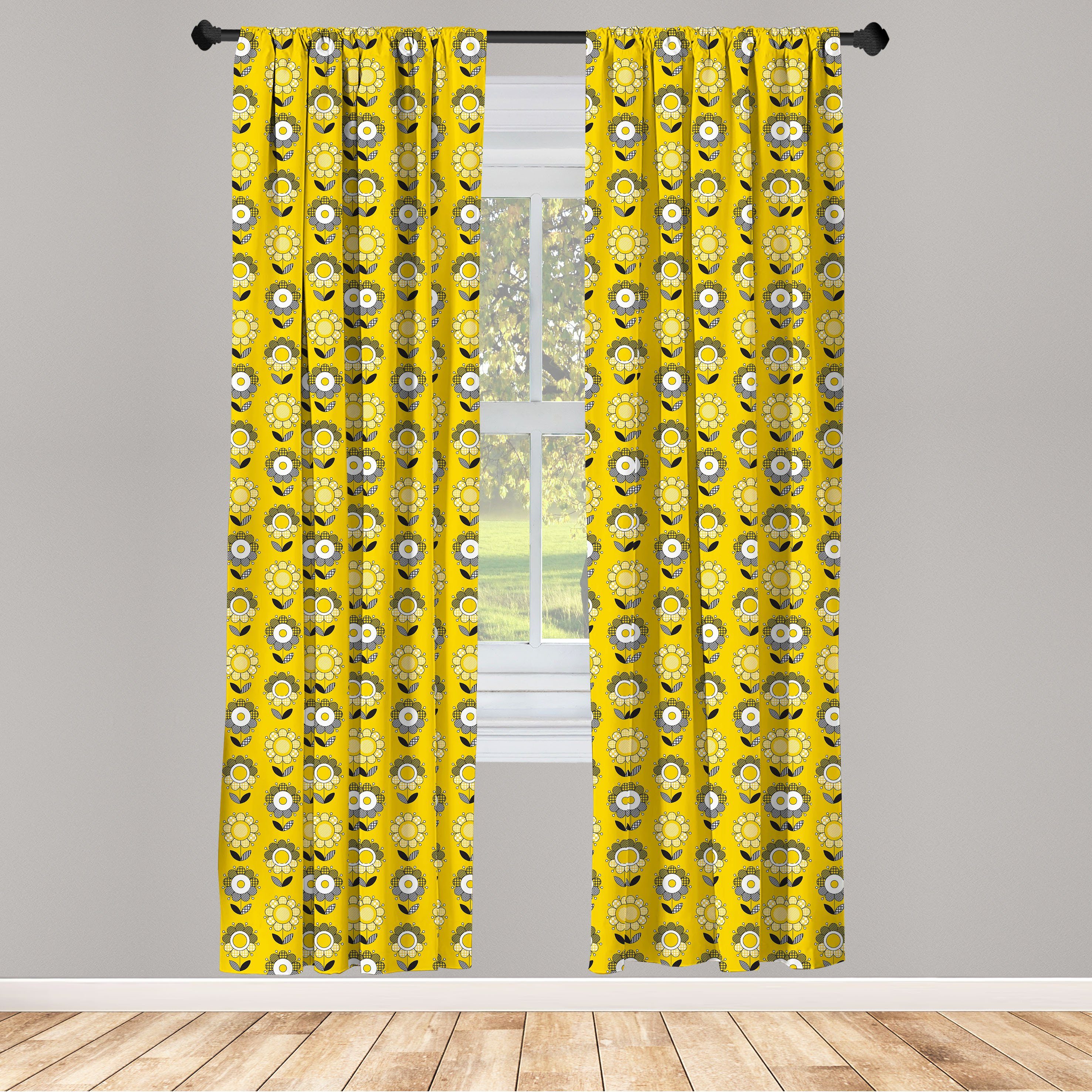 Gardine Vorhang für Wohnzimmer Schlafzimmer Dekor, Floral Spring Sunflowers Abakuhaus, Microfaser, Garden