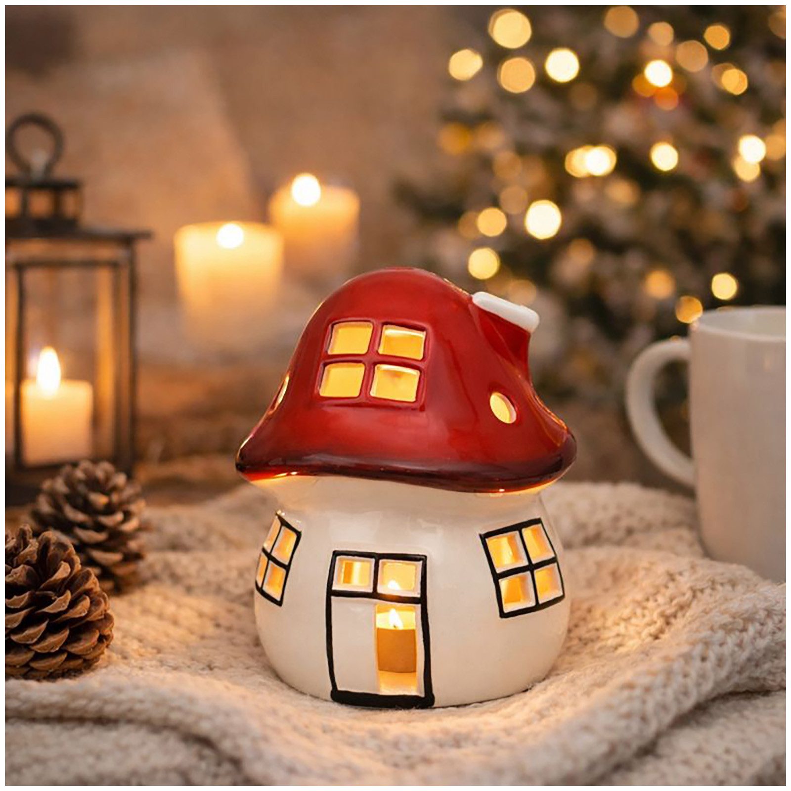 SIGRO Windlicht Fliegenpilz-Windlicht Hugo (Stück, 1 St., 1 Windlicht), Kerzenhalter, Kerzenständer