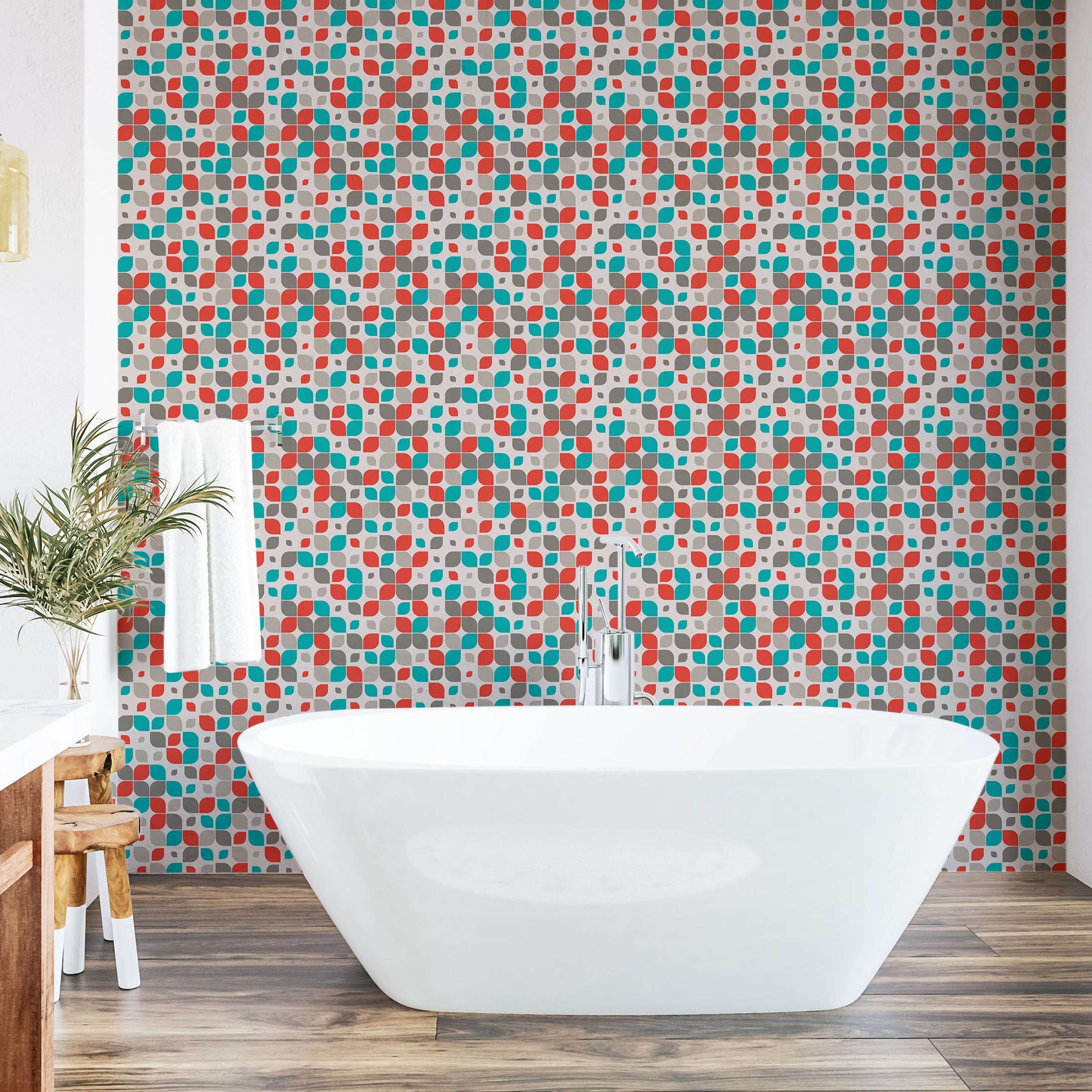 Abakuhaus Vinyltapete selbstklebendes Retro Wohnzimmer Mosaik-Blumen Küchenakzent, Abstrakte