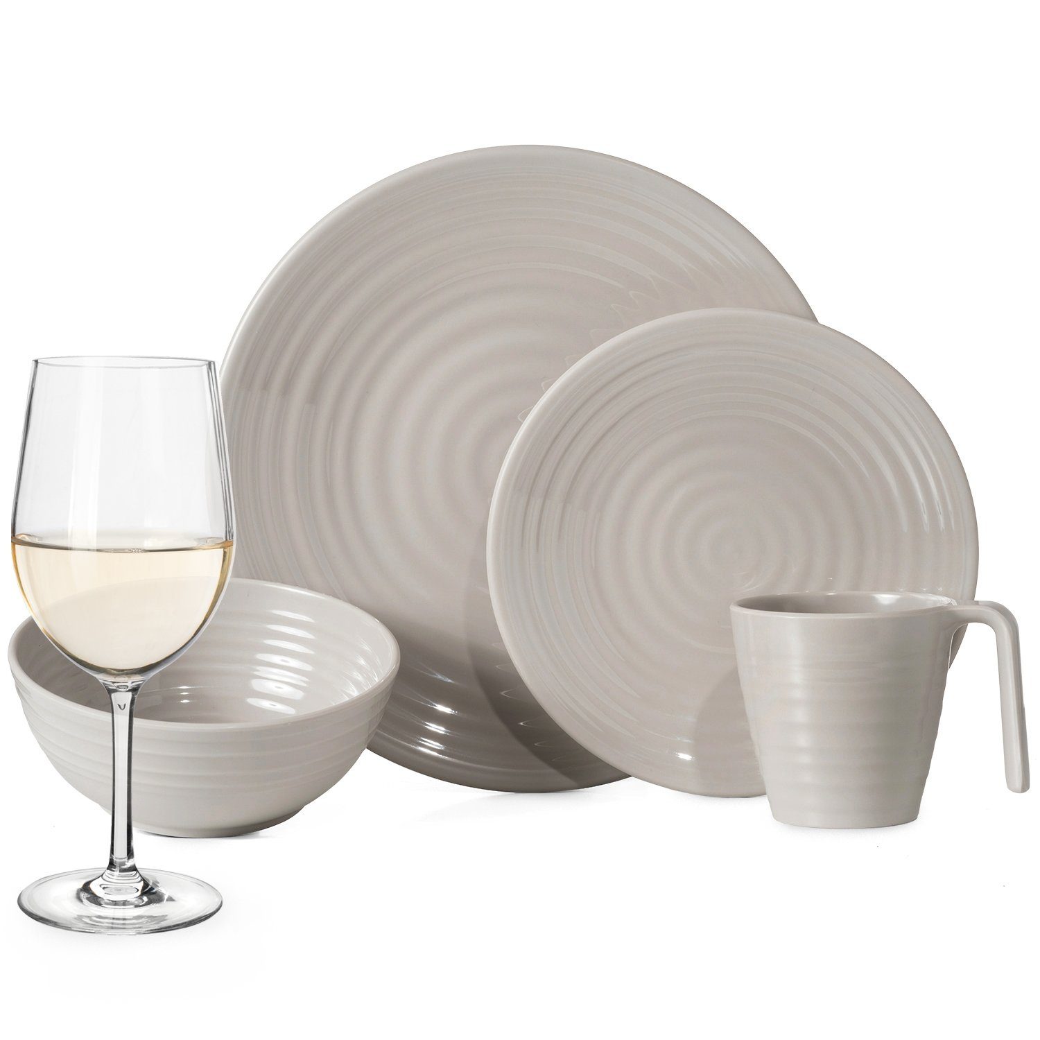 Moritz Geschirr-Set Melamin Camping Geschirr Coffee + Tiamo Weißwein Gläser