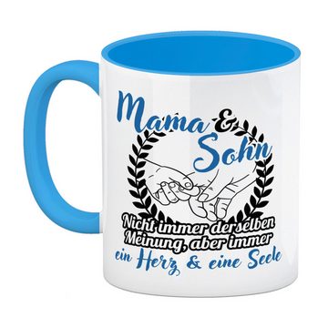 speecheese Tasse Mama und Sohn - ein Herz & eine Seele Kaffeebecher in hellblau