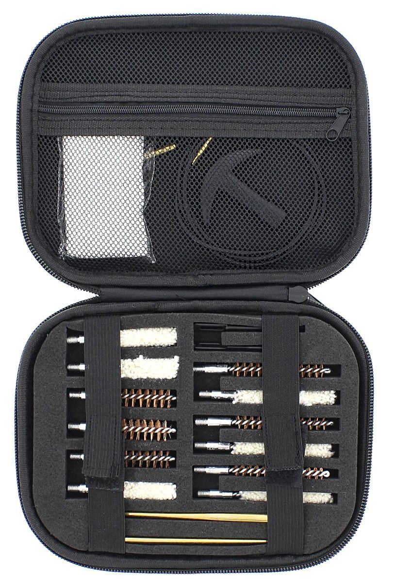 Buchner Großhandel Reinigungsbürsten-Set HBG Waffenputzset für Lang- und Kurzwaffen, inkl. Tasche, Multikaliber, Komplettset