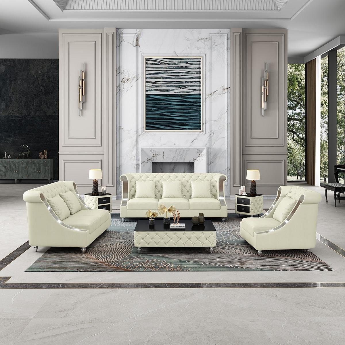 JVmoebel Wohnzimmer-Set, Sofagarnitur 3 2 1 Sitzer Set Design Sofa Polster Couchen Couch Modern Weiß