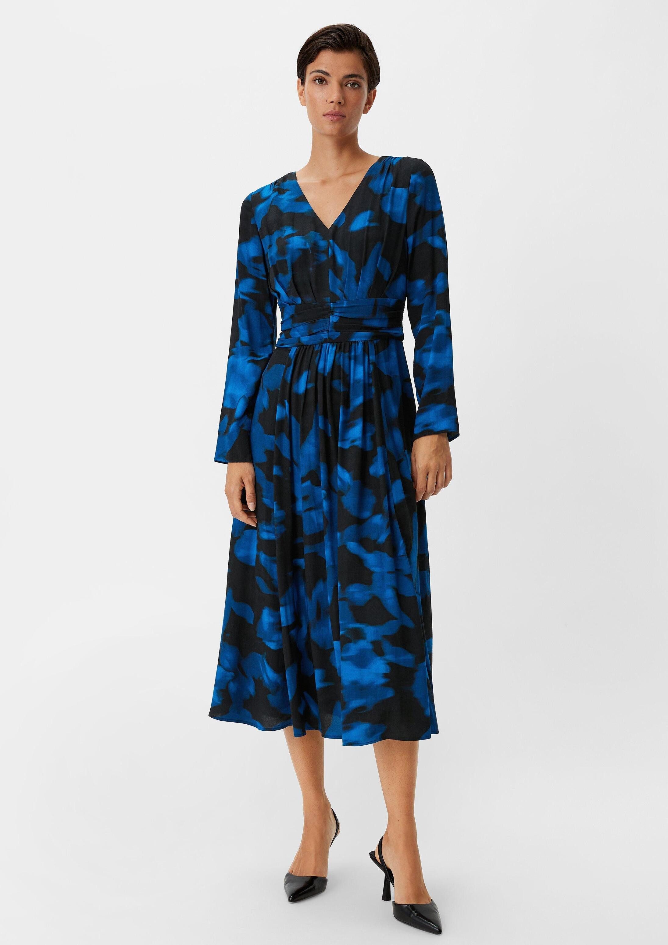 comma Midikleid Kleid Gemustertes Midikleid aus Crêpe