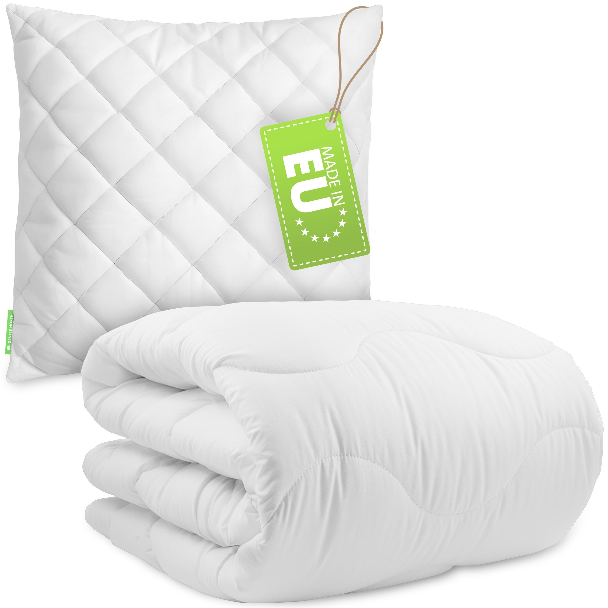 Gentle North Microfaserbettdecke + Kopfkissen Bettdecke & Kopfkissen - 2-Set Kopfkissen - Ganzjahresdecke, Füllung: 100% Polyester, Reißverschluss beim Kissen - waschbar - allergikerfreundlich