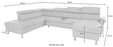 exxpo - sofa fashion Wohnlandschaft Maretto, U-Form, inkl. Kopf- bzw. Rückenverstellung, wahlweise mit Bettfunktion