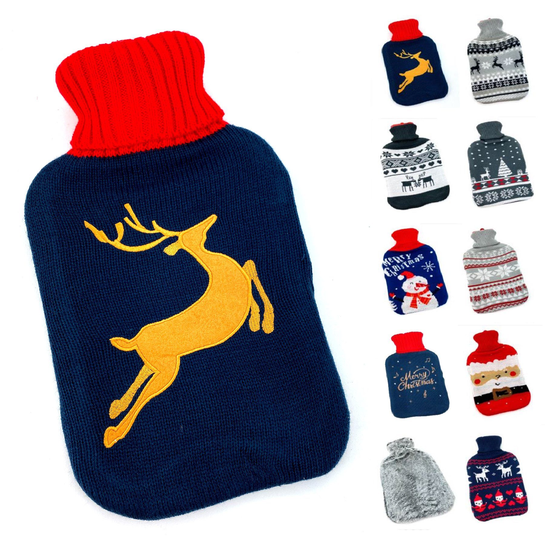heimtexland Wärmflasche Soft Strick Bezug waschbar Wärmekissen Geschenk, (Typ857), Weihnachten I Doppellamellen Wärmeflasche Naturkautschuk