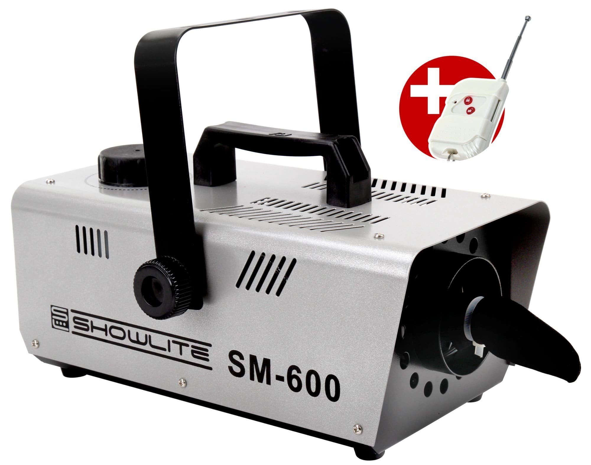 Showlite Discolicht SM-600 Schneemaschine 600W inkl. 1 l Schneefluid, Ideal zur Festinstallation für Bühnen, Discos oder Bars
