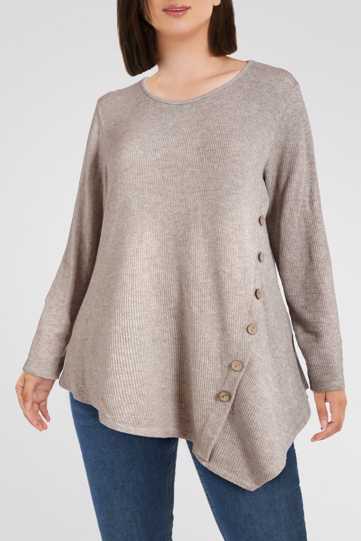 PEKIVESSA Strickpullover Asymmetrischer Pullover Damen langarm (1-tlg) Stricktunika schlamm