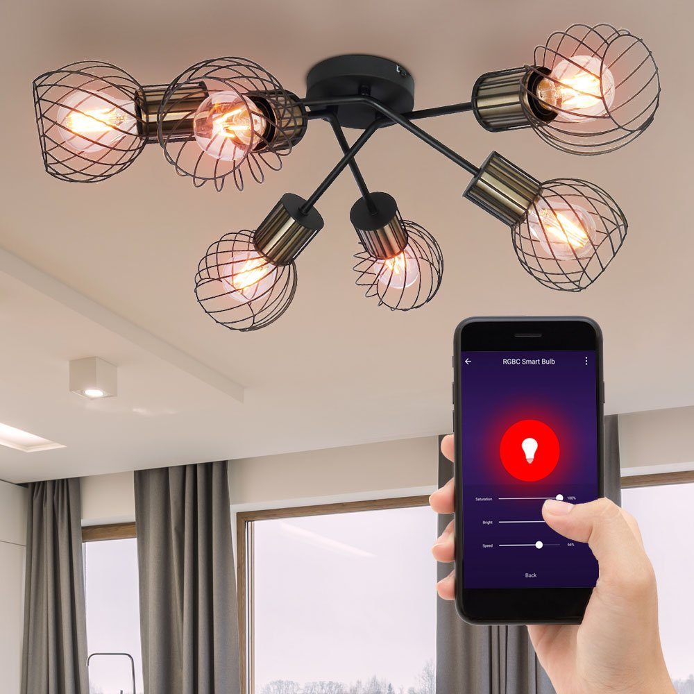 etc-shop Smarte LED-Leuchte, Smart RGB LED Vintage Decken Lampe Sprach App  Gitter Design Leuchte DIMMBAR steuerbar per Handy