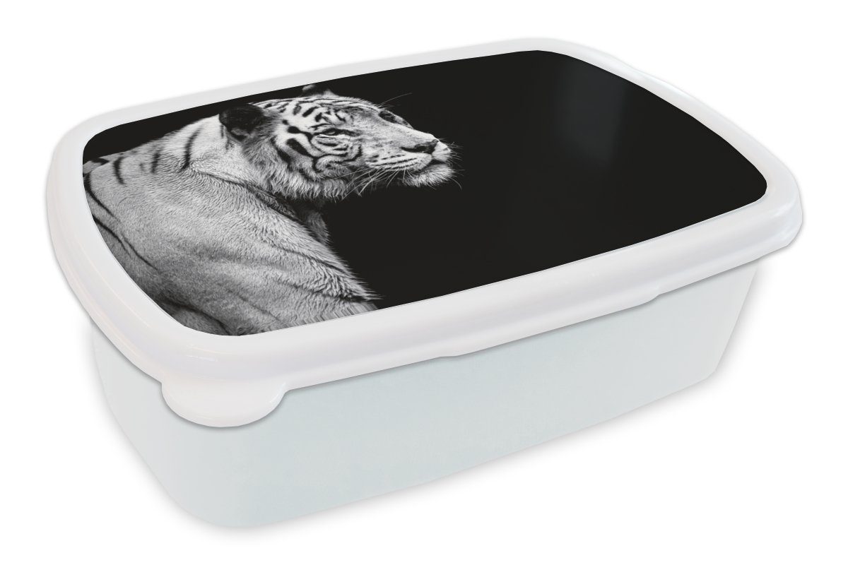 MuchoWow Lunchbox Tiger - Wilde Tiere - Licht, Kunststoff, (2-tlg), Brotbox für Kinder und Erwachsene, Brotdose, für Jungs und Mädchen weiß