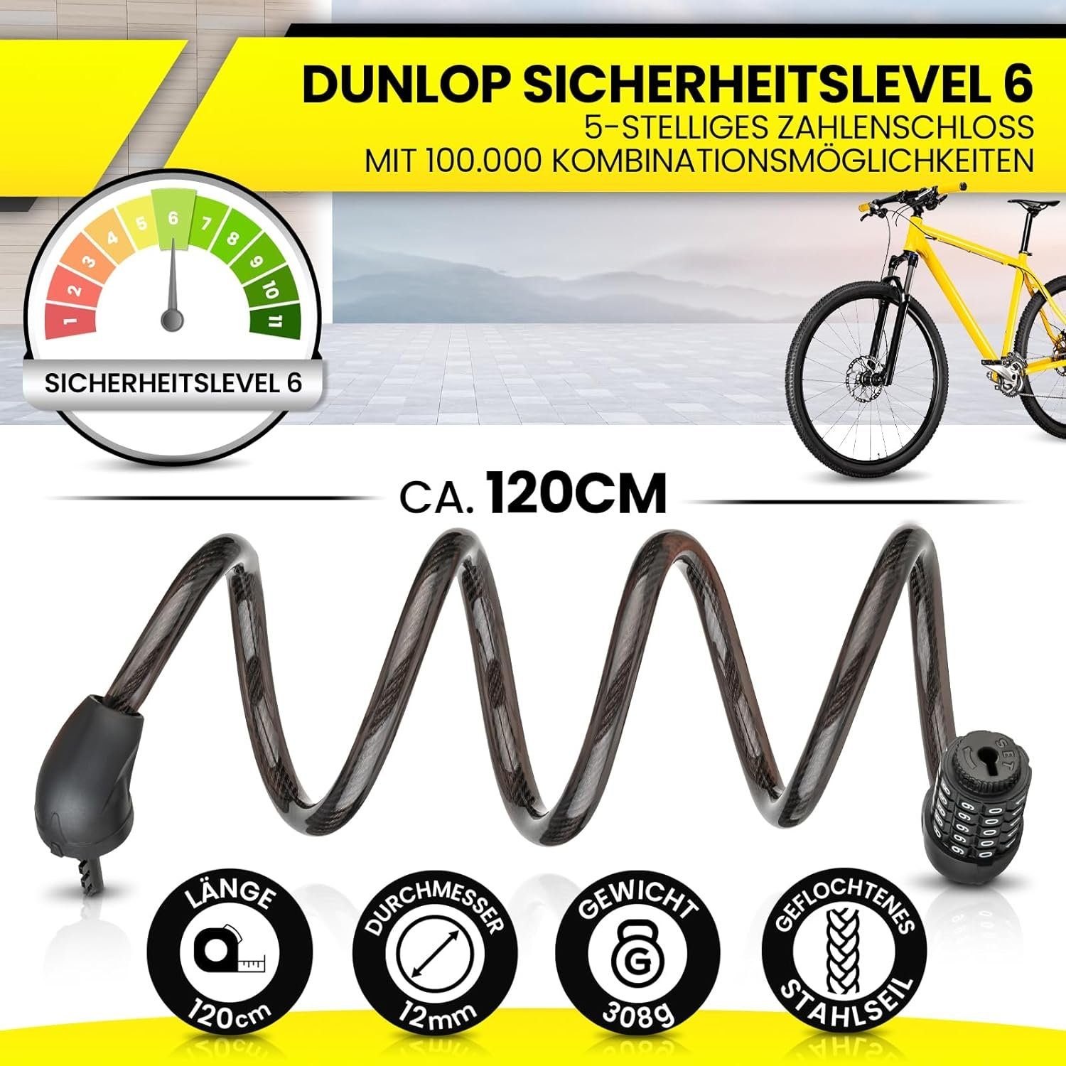 Dunlop Zahlenkettenschloss Fahrradschloss Zahlenschloss Zahlencode Sicherheitsstufe 6 schwarz
