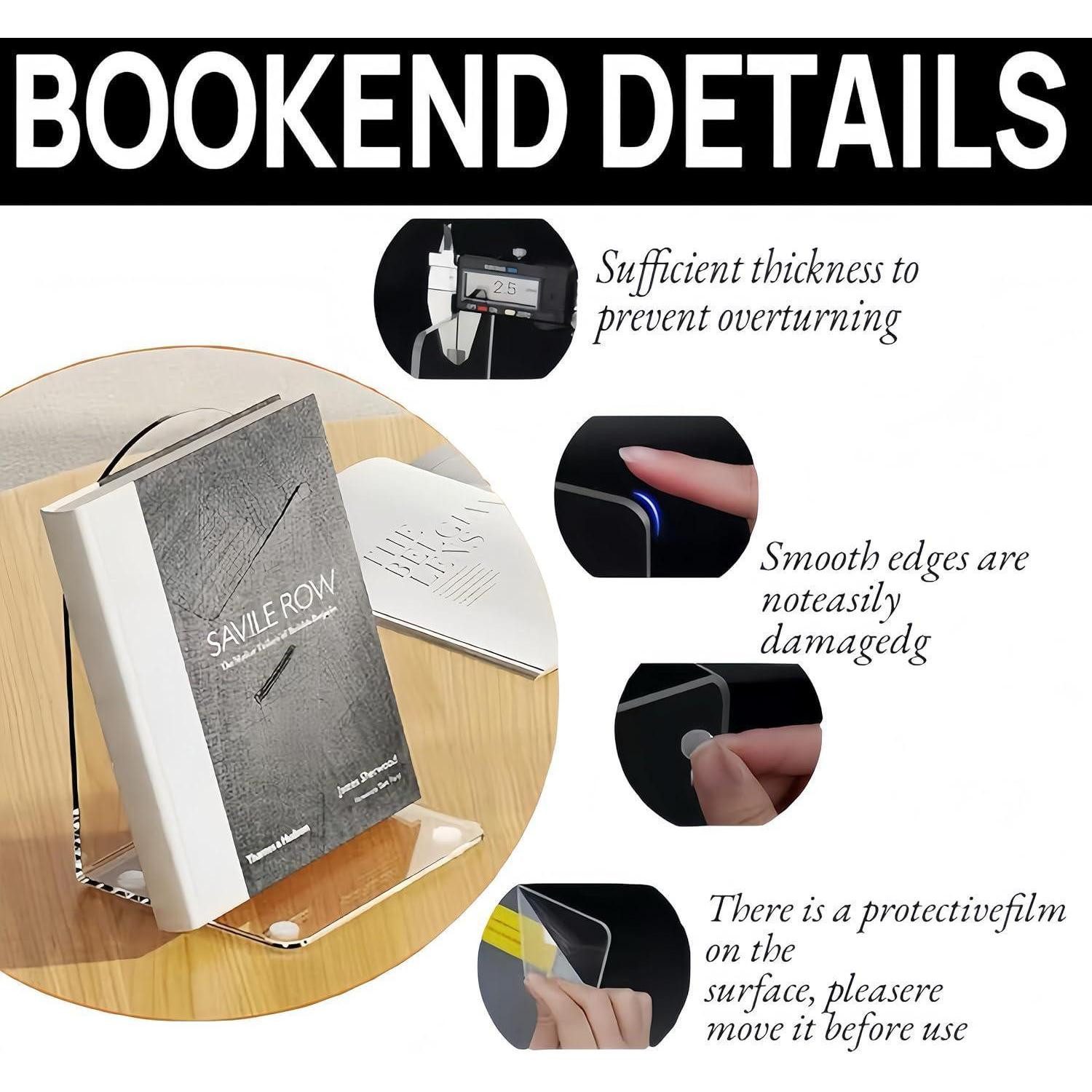 LuxusKollektion Buchstütze Acryl-Buchstützen 4er Set Transparent Rutschfest Bücherregal