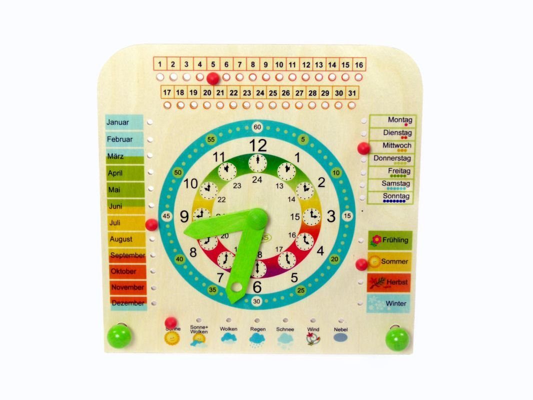 HESS SPIELZEUG Lernspielzeug Holzdekoration Lernuhr mit Kalender und Jahreszeiten BxLxH 250x105x245