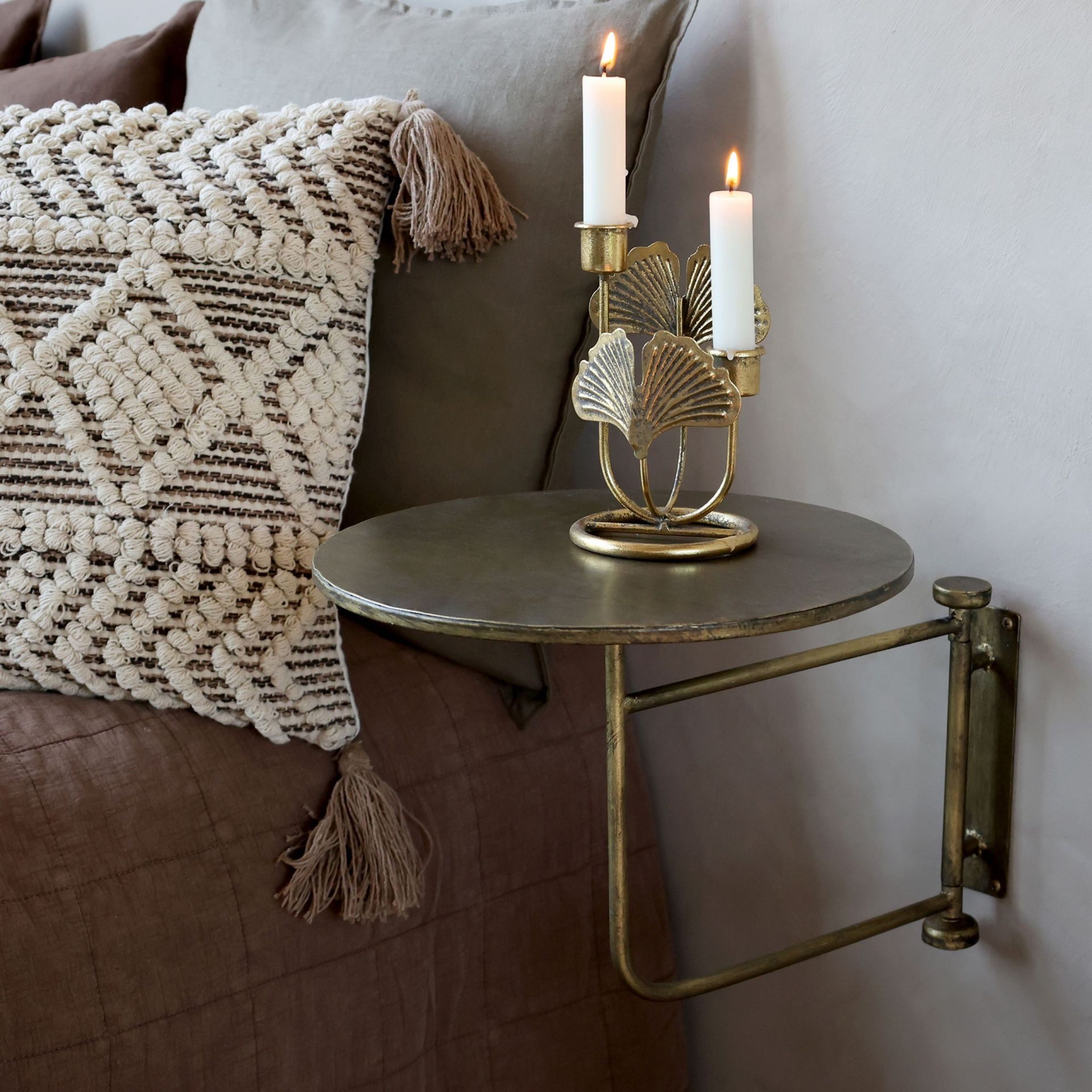 Chic Antique Nachttisch Vintage Wandtisch Antik-Gold Metall Schwenkbar