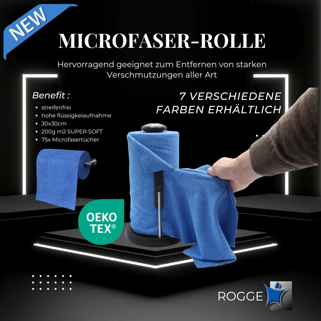 Rogge Premium Microfaser 75 Tücher auf Rolle, Super Soft 30x30cm Mikrofasertuch