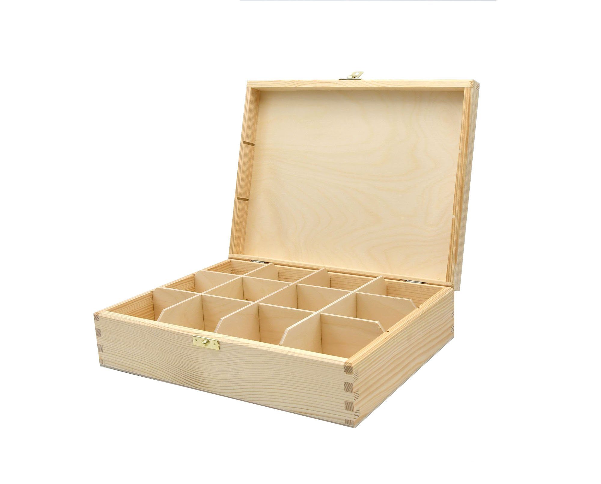 MyBer® Teebox Teebox Teebeutelbox 12 Fächer aus Holz Aufbewahrung von Teebeuteln, Gewürzen, Kaffeepads PM_PH312X, Fichtenholz