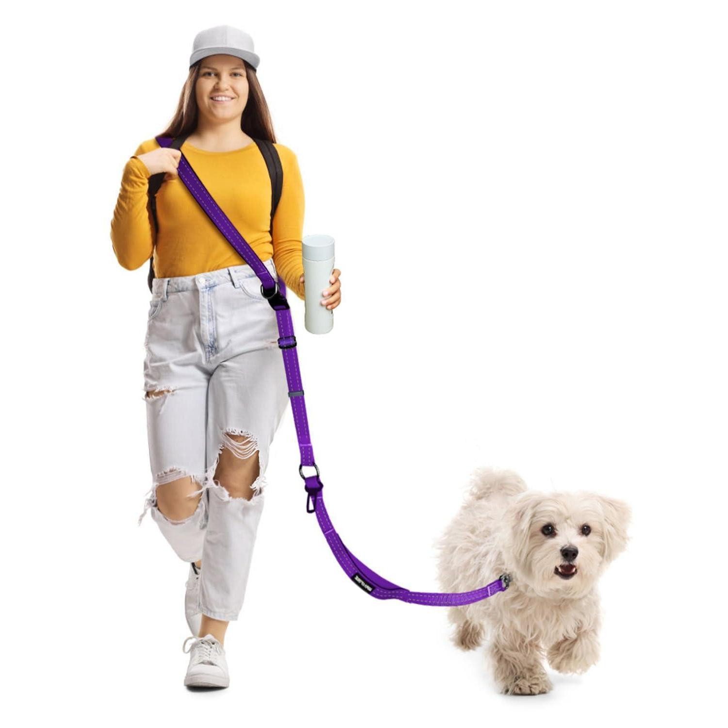 LuxusKollektion Hands-free-Leinen Hundeleine Freihand Verstellbar Lila M-L, Textil