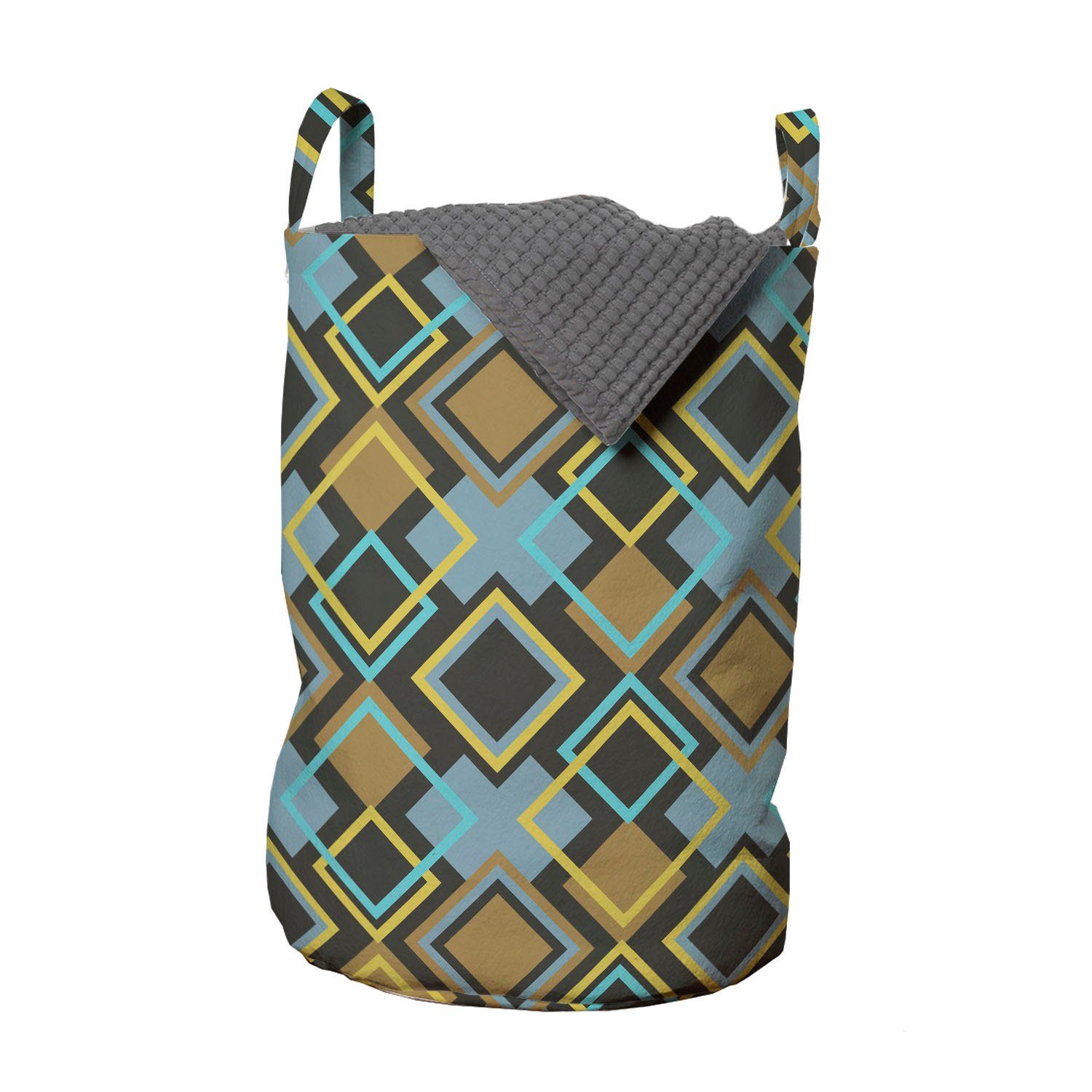 Abakuhaus Wäschesäckchen Wäschekorb mit Griffen Kordelzugverschluss für Waschsalons, Geometrisch Bullseye Modernes Mosaik