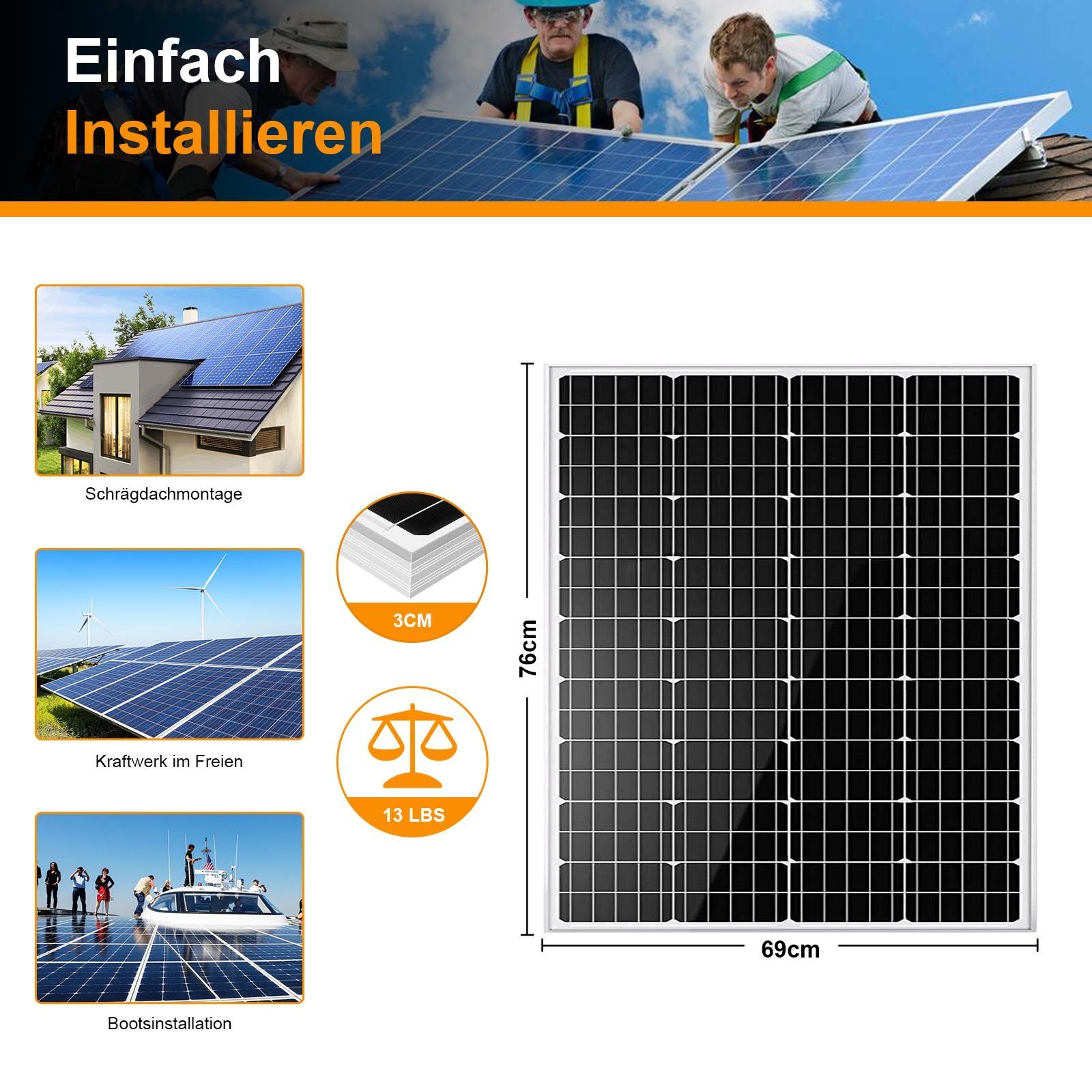 PFCTART Solarpanel, IP65 18V (1-St) 120/150/200W Wasserdicht Solaranlage