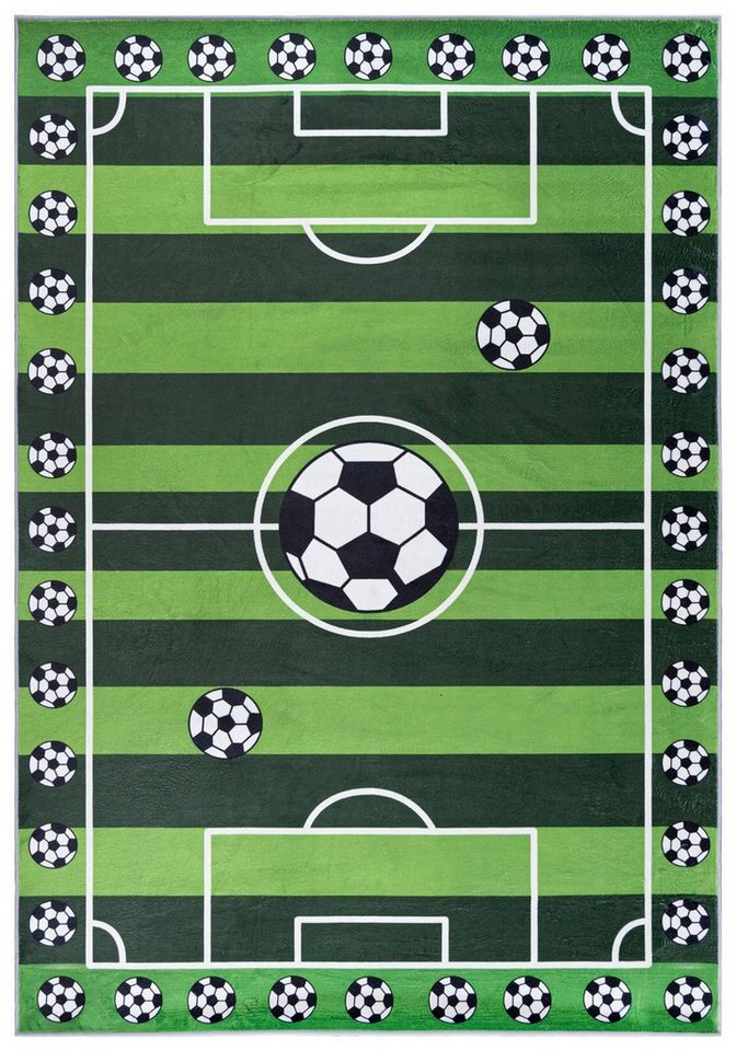 Mazovia Kinderteppich Kinderteppich Spiel Fußballteppich Teppich Kinderzimmerteppich Grün, 80 x 150 cm, Fußbodenheizung, Allergiker geeignet, Rutschfest
