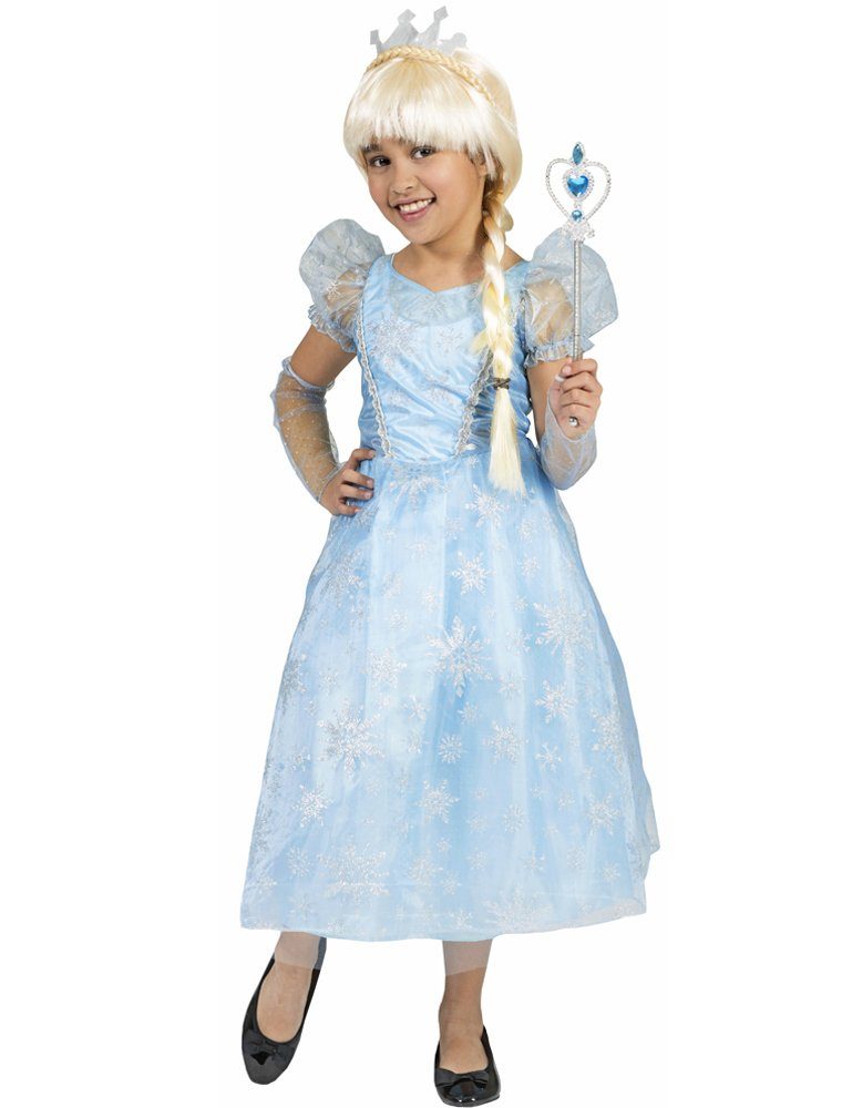 Funny Fashion Prinzessin-Kostüm Eisprinzessin Kostüm "Anna" für Mädchen -  Blau Weiß, Eiskönigin Glitzerkostüm mit Eiskristallen