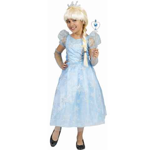 Funny Fashion Prinzessin-Kostüm Eisprinzessin Kostüm "Anna" für Mädchen - Blau Weiß, Eiskönigin Glitzerkostüm mit Eiskristallen